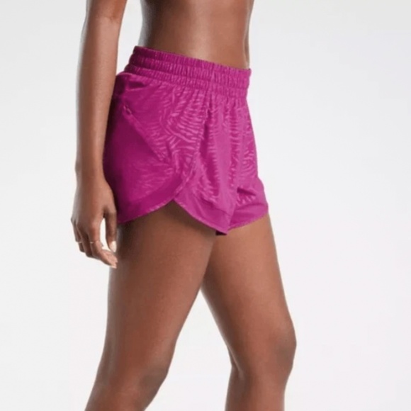 Athleta Printed Mesh Racer Run Shorts 4” Pink Size S - Picture 3 of 14